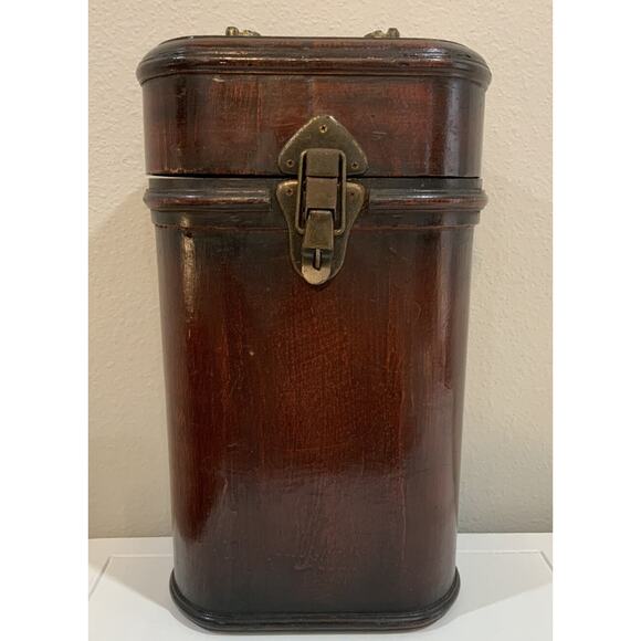 VTG Bombay Co Wooden 2 Bottle Wine Liquor Box Tabletop Hinged Mahogany Wood - Picture 2 of 10